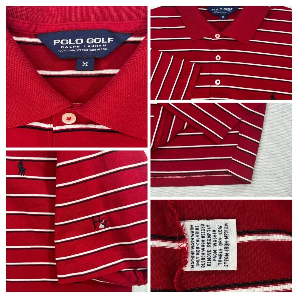 Polo Ralph Lauren Polo Shirts Mens M Striped Gray Red White Preppy Golf Lot of 2